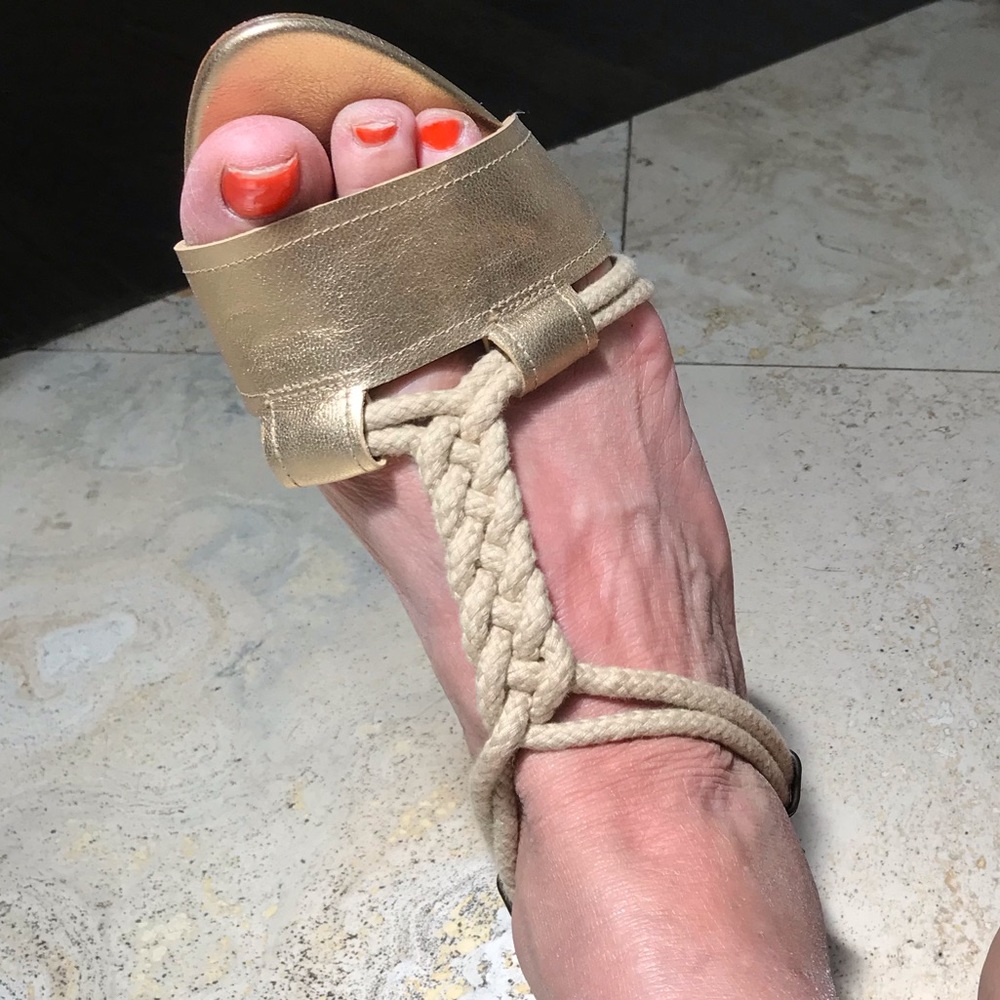 LANVIN Gold Rope Espadrille Wedge Sandals - Picture 5 of 8